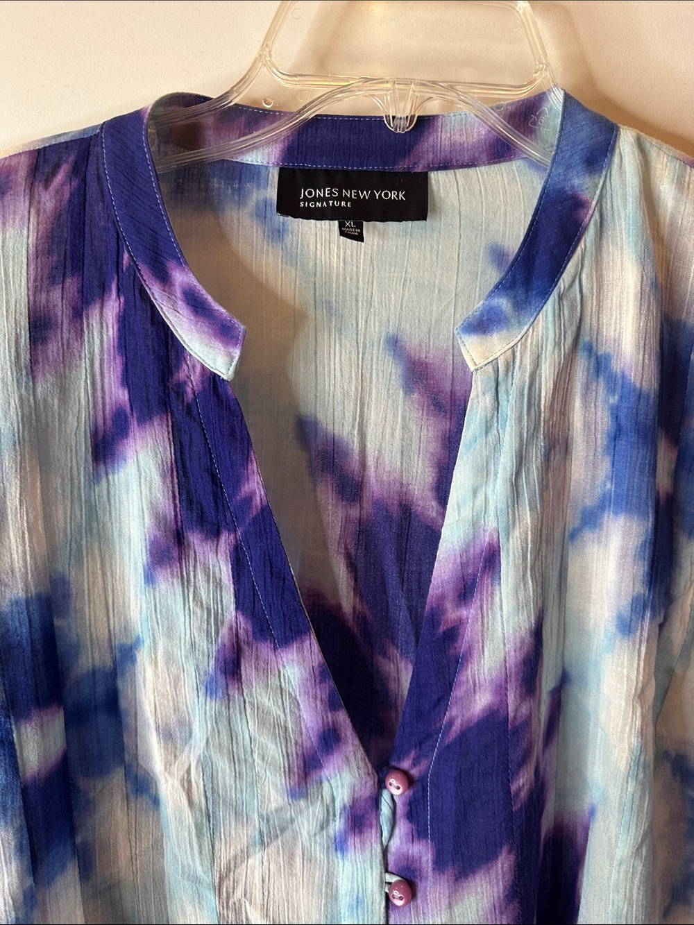 Jones New York Blue & Purple Tie-Dye Button Front Tunic - Picture 3 of 5